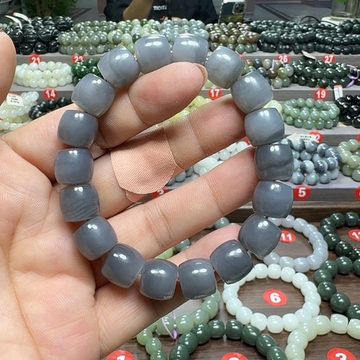 未镶嵌手链和田玉烟紫色青海直切卡12