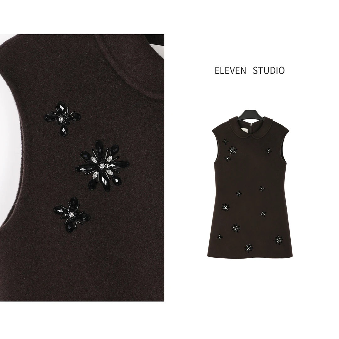 【未闻风信】 羊毛优雅钉珠娃娃领连身裙-115