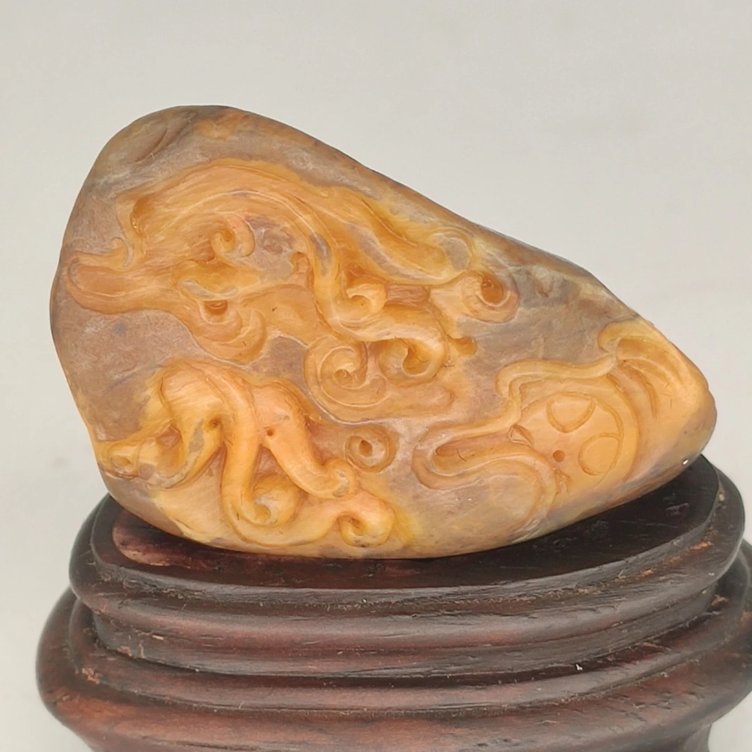 国石/寿山乌鸦皮田黄石螭虎摆件/田黄石/ST2737