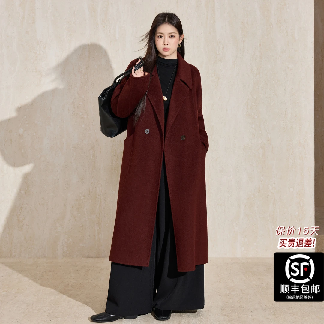 蓝语大码女装高端绒翻领羊毛大衣2025秋冬气质长款毛呢