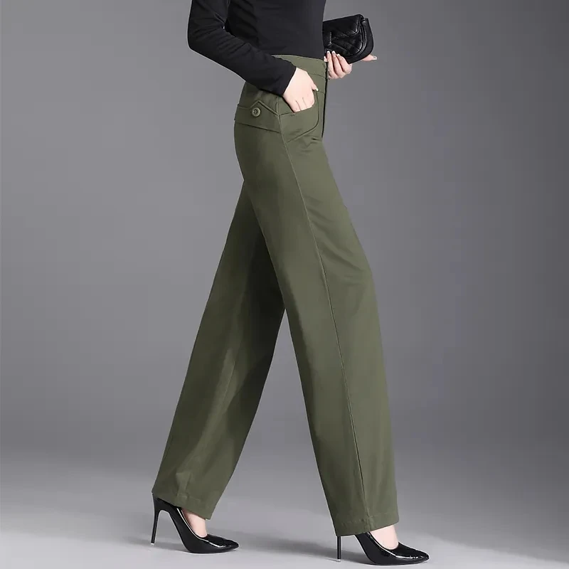 2026春秋新款高档休闲女裤高腰宽松显瘦阔腿裤萝卜裤军绿色休闲裤