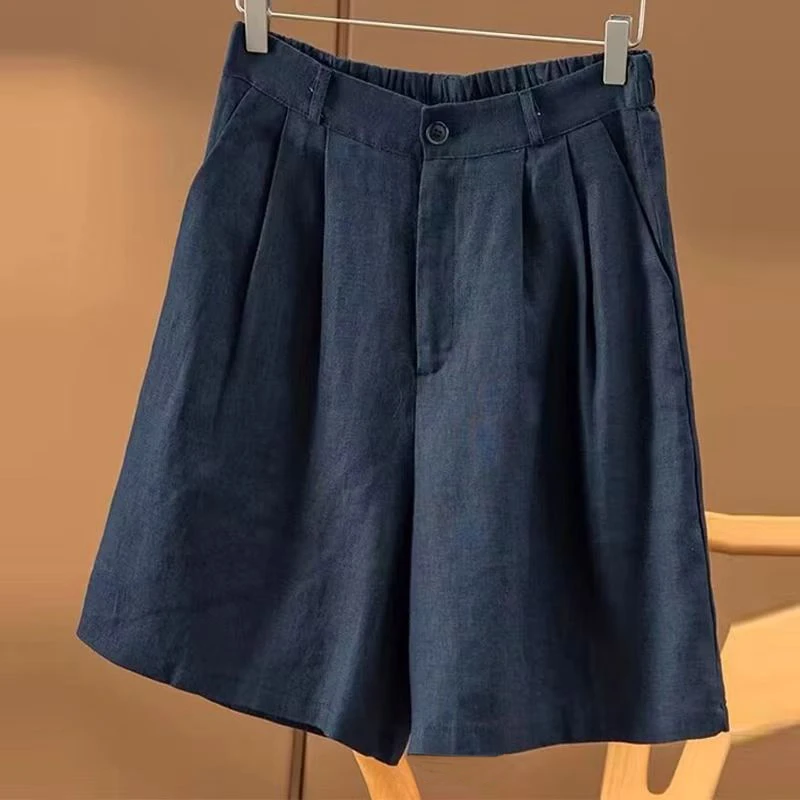 莱赛尔天丝亚麻短裤女夏季薄款透气五分裤文艺宽松高腰显瘦阔腿裤