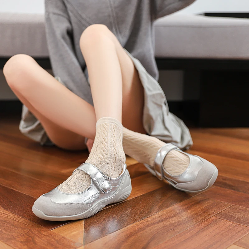 牛皮版~内增高玛丽珍鞋女2025年新款魔术贴浅口单鞋时尚芭蕾舞鞋