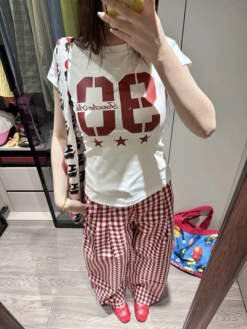 inward（4025#）超亮眼~休闲撞色字母显瘦套装【衣长48 裤长91】