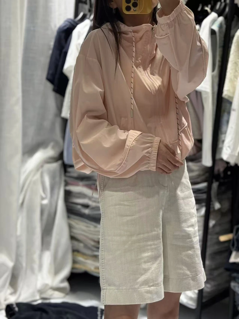 短外套宽松型防晒春季防晒衣百搭褶皱几何连帽女女士