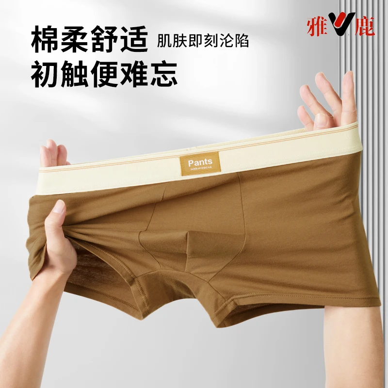 雅鹿男士纯棉内裤抗菌男生平角全棉大码运动中腰男款四角短裤衩