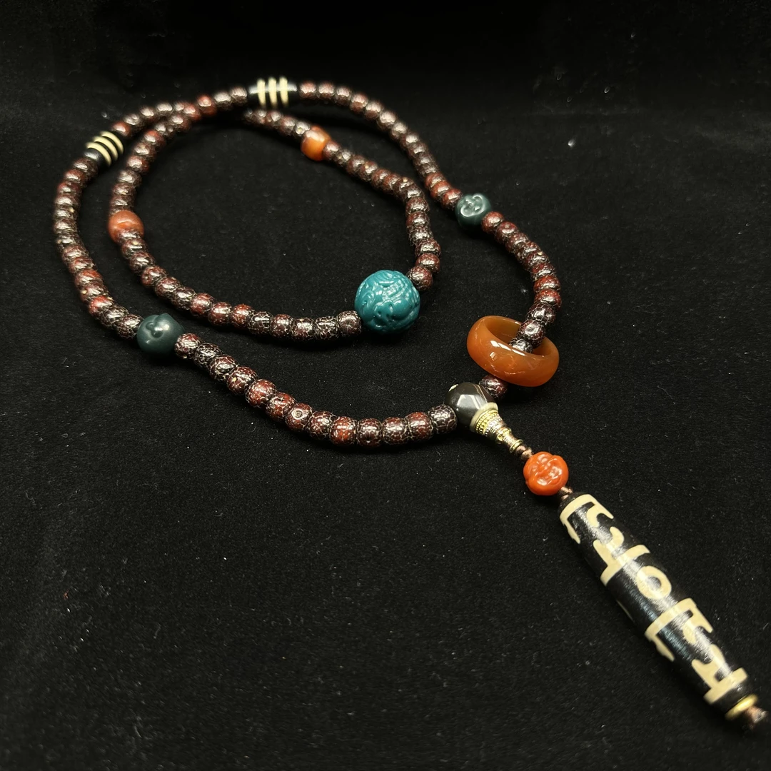 桶珠黑金开片老星月菩提108脖跨念珠