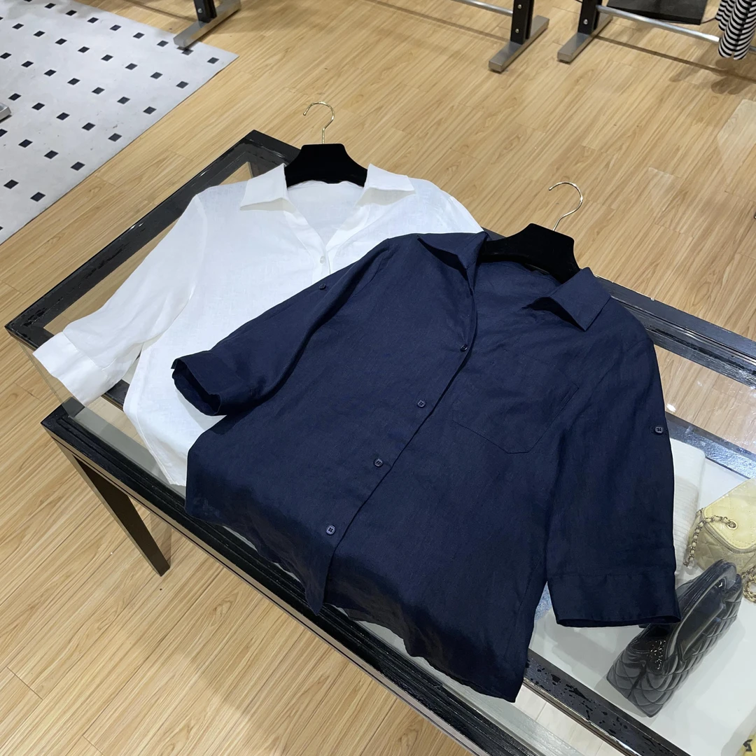 100亚麻【赛赛衬衣】春夏新款时尚休闲短袖6575