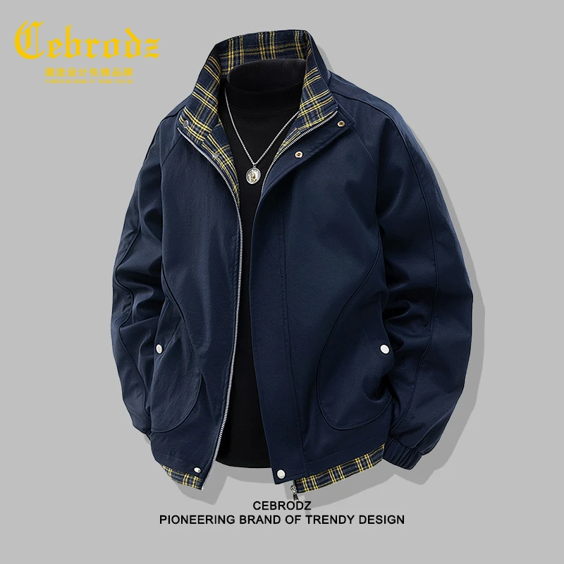 法国Cebrodz工装教练夹克男士秋季宽松立领外套设计感男装上衣