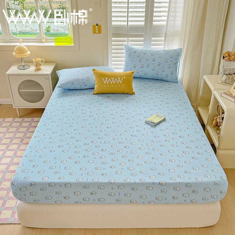 WWW全棉母婴A类双层纱床笠亲肤透气儿童单人双人纯棉床笠罩 书宁