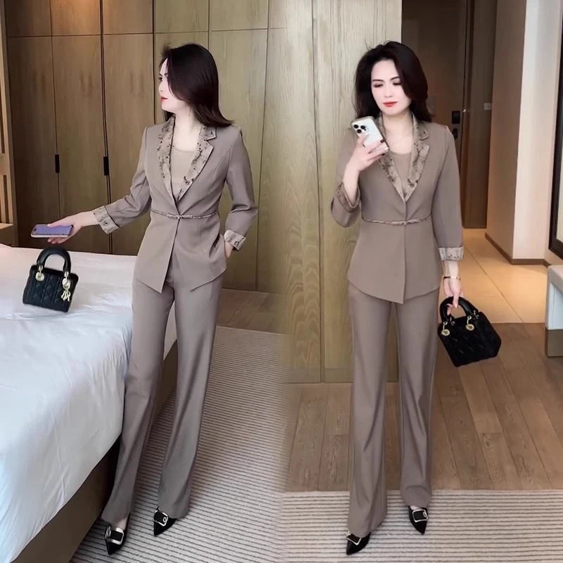 时尚西装套装女2025春季新款时髦洋气新中式西装吊带裤子三件套潮