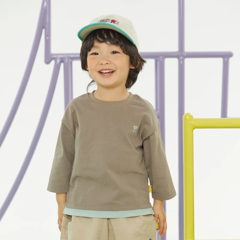 【新品】papa爬爬春季儿童t恤男女童纯棉七分袖撞色打底衫休闲