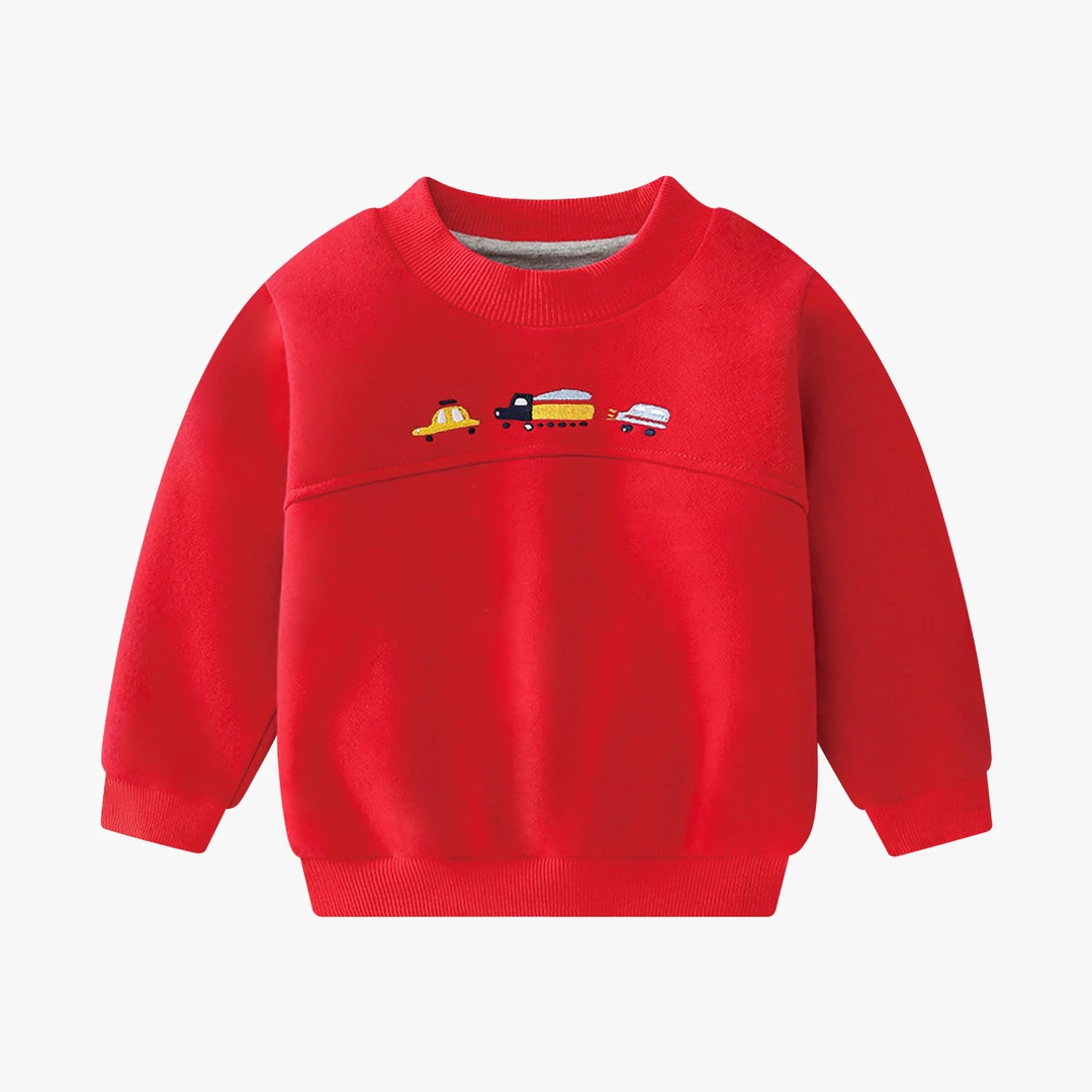 男童卫衣秋冬加厚加绒中小儿童红色冬季打底上衣洋气童装宝宝圆领