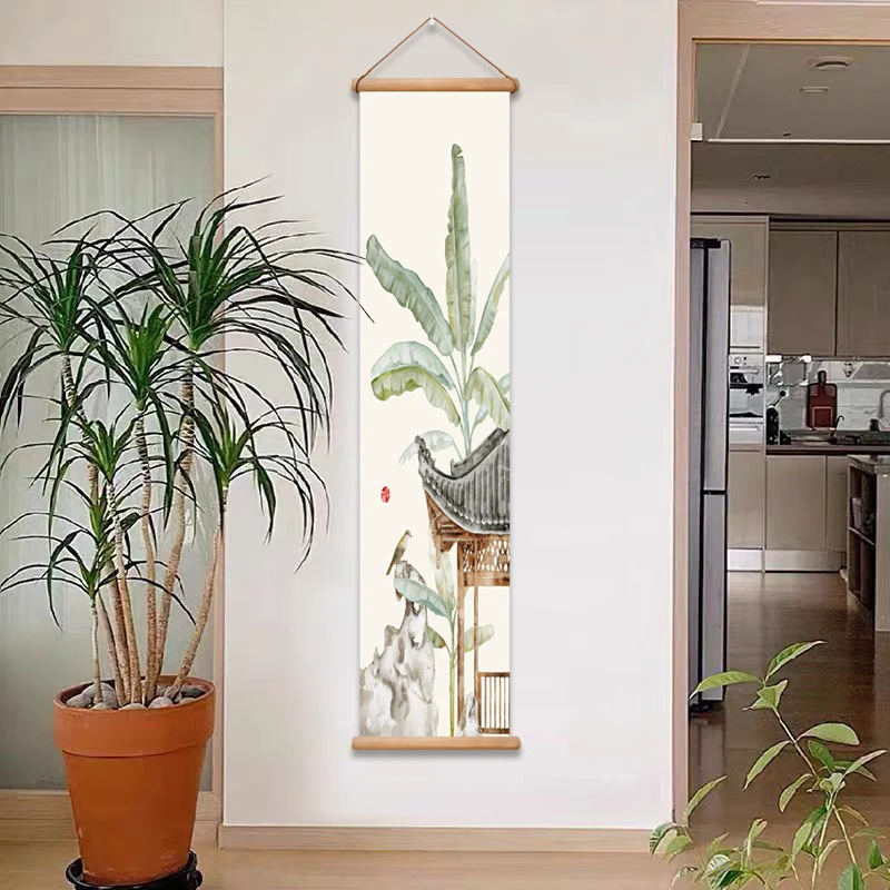 新中式绿植画鸟装饰画沙发背景墙挂画茶室书房玄关壁画