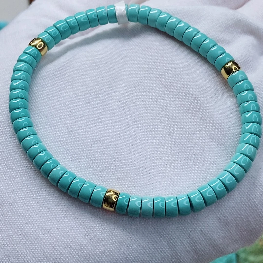 绿松石18K金镶嵌高瓷绿直切单圈手串5