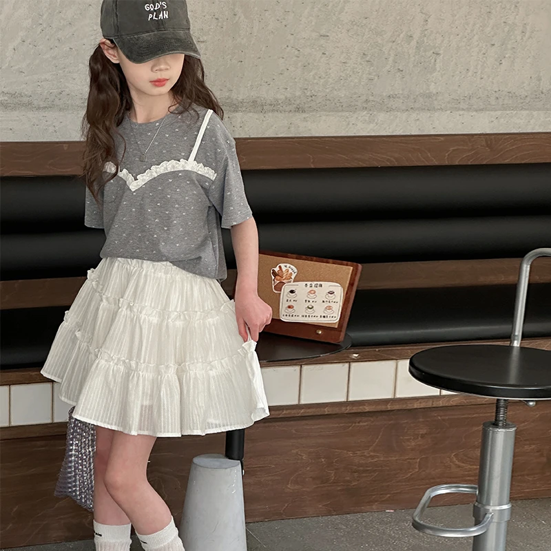 女童夏装套装2025新款洋气儿童短袖t恤短裙子两件套女孩夏季薄款