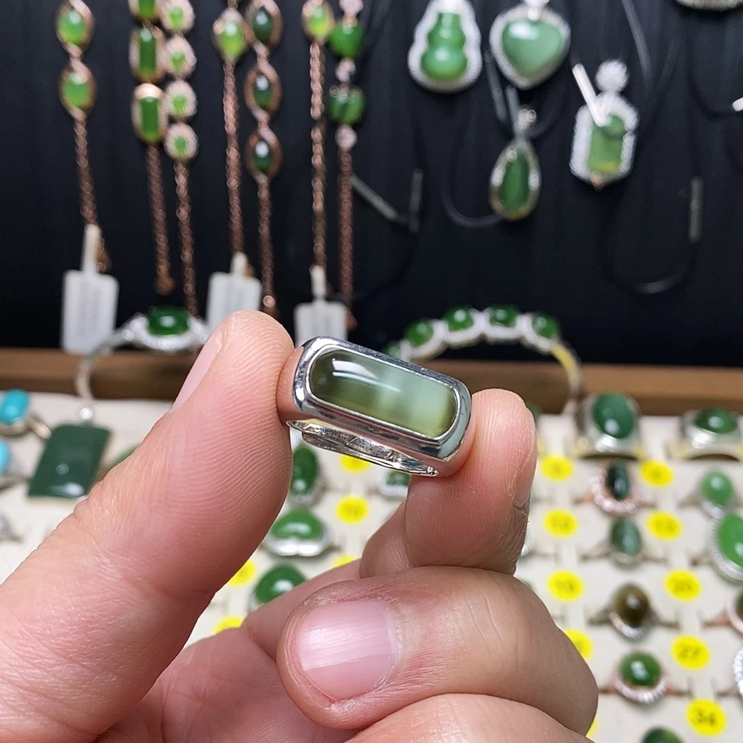 和田玉（碧玉）银S925镶嵌戒指