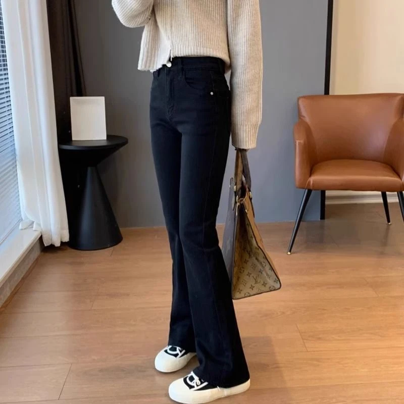 200斤胖妹妹牛仔裤喇叭裤春秋款加大码高腰外穿小个子弹力九分裤