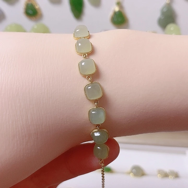 和田玉银S925镶嵌手链渐变