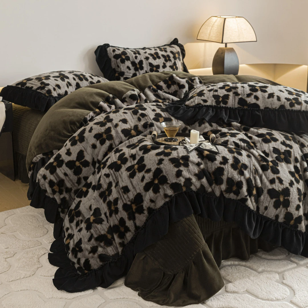 2025轻奢美拉德兔毛绒床盖四件套牛奶绒加厚床单四件套冬季床品