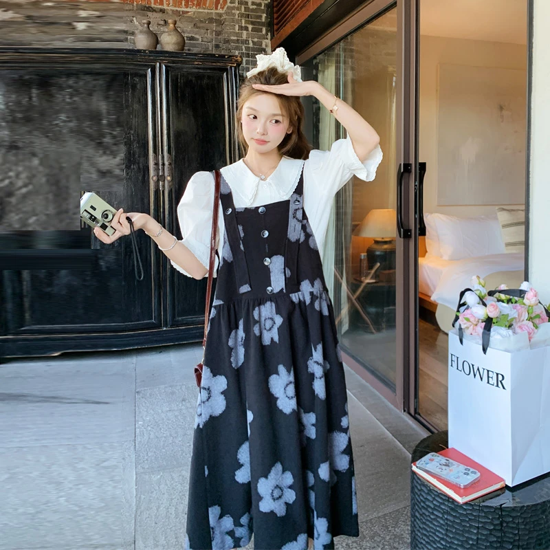 小清新印花背带裙女2025春夏新款甜美减龄韩系穿搭森系复古小裙子