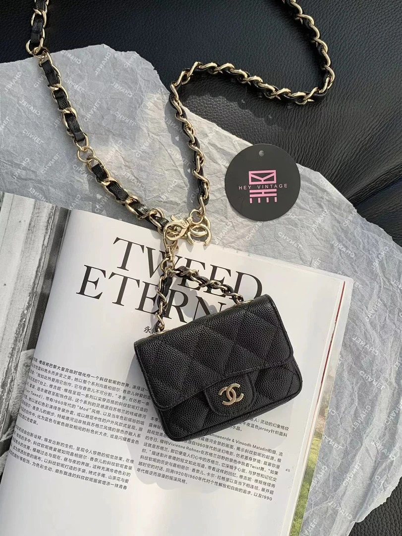 95新 Chanel/香奈儿 mini woc 黑金鱼子酱腰包链条包 13111664
