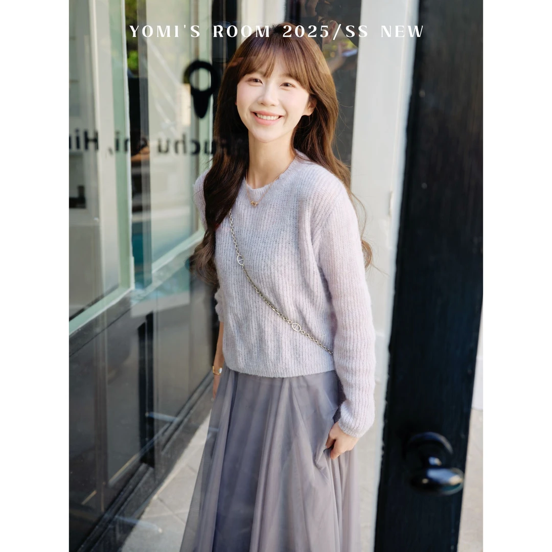 YOMI小个子定制【风信紫】休闲宽松百搭显瘦毛衣女春季新款简约纯色