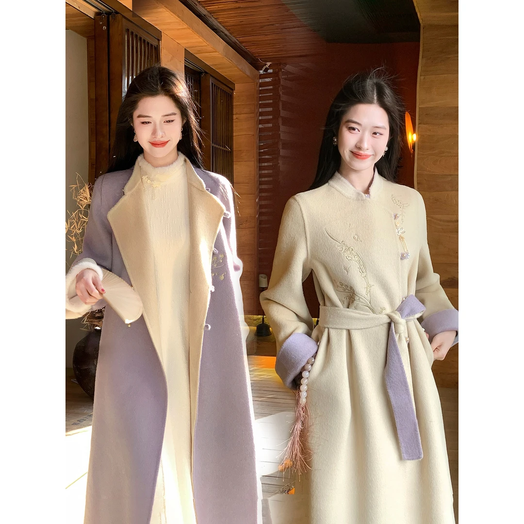 凌茜恣禾【疏烟】国风新中式毛呢刺绣大衣冬季保暖气质外套上衣女