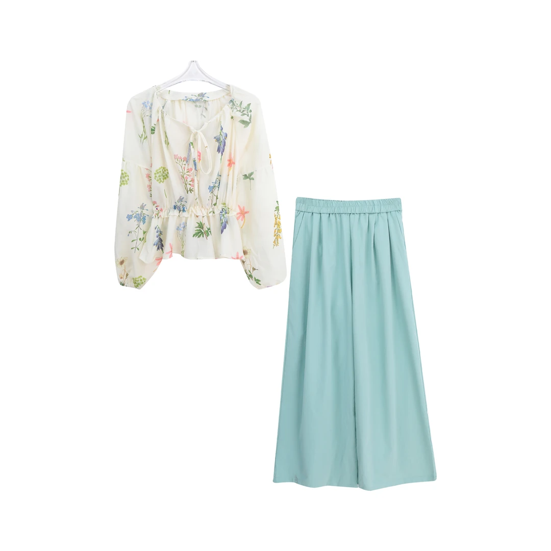 S印花长袖上衣甜美风舒适透气休闲裤两件套夏季减龄A14097