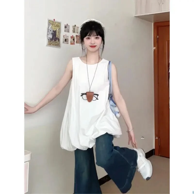 2025花苞连衣裙法式无袖背心上衣高级感短裙喇叭牛仔裤马蹄拖地裤