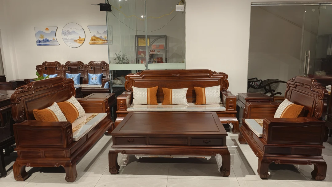 【厂家直销】素面榫卯结构中国风雕花新中式原木沙发古典客厅家具