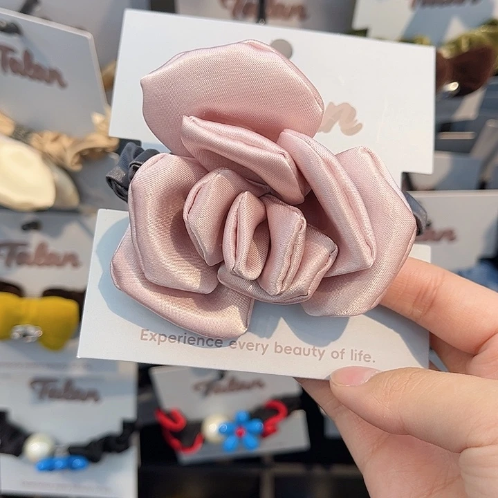 皮质铁合金粉色玫瑰发绳