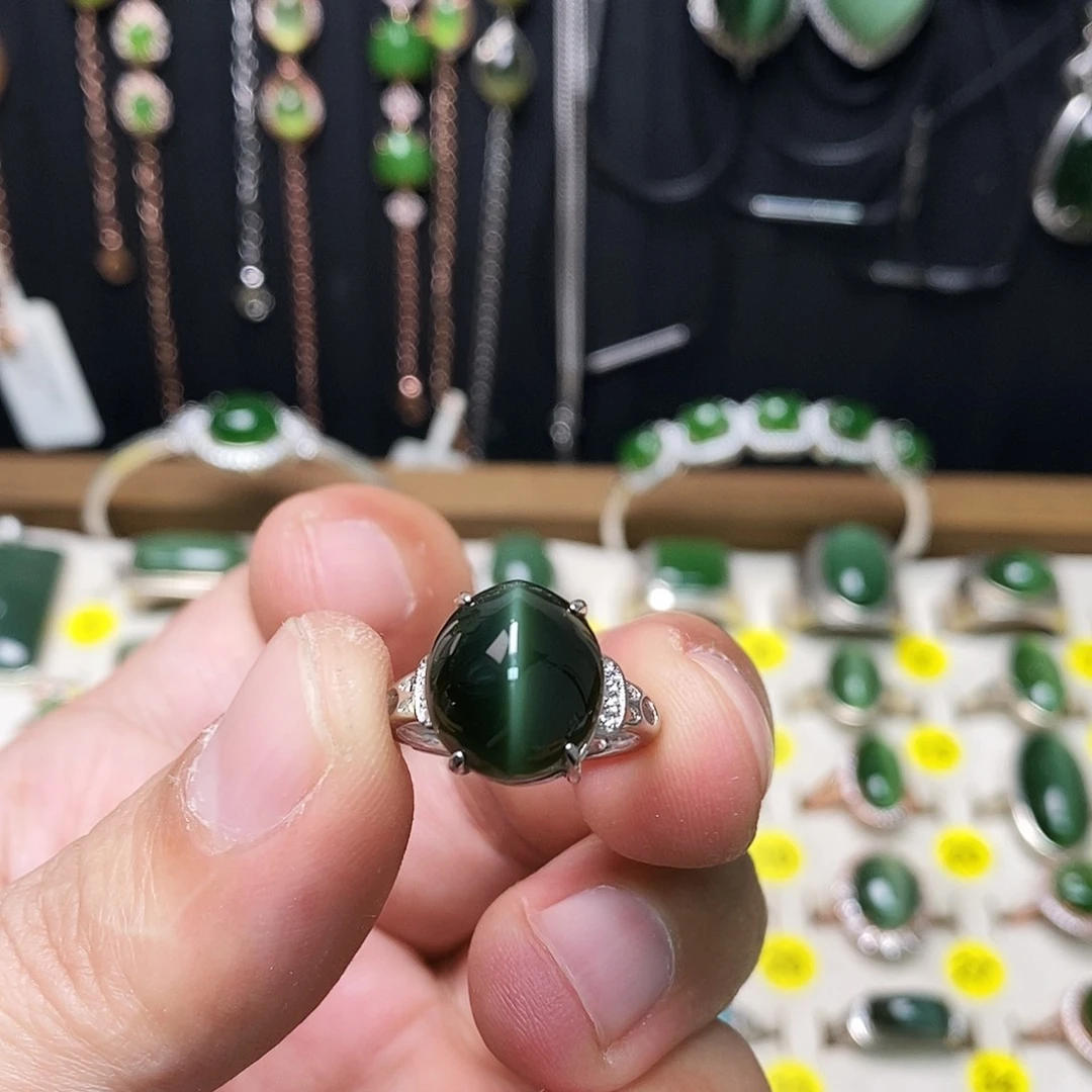 和田玉（碧玉）银S925镶嵌戒指