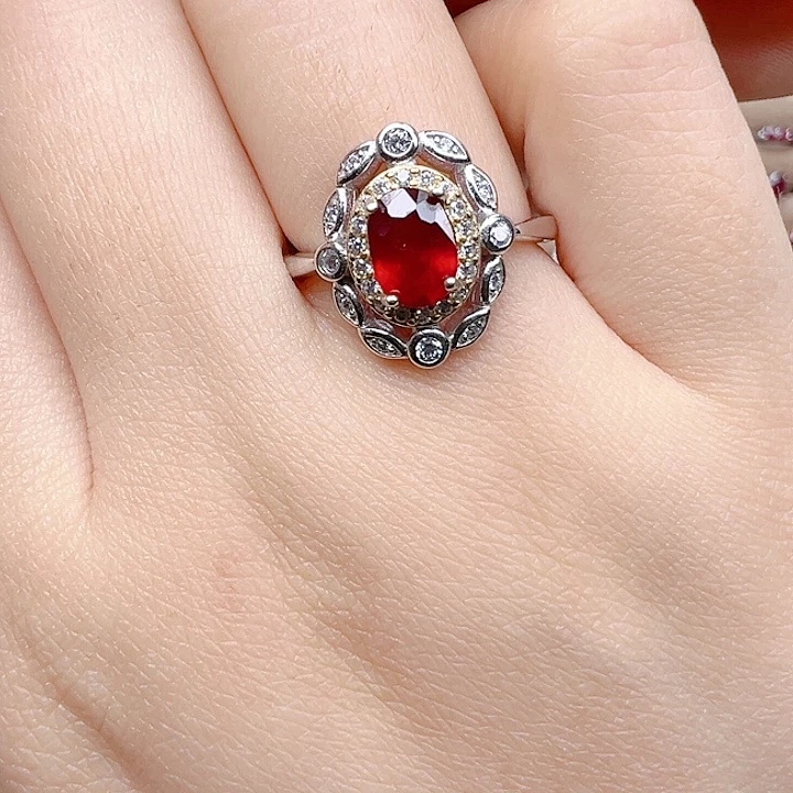 红宝石戒指银S925镶嵌