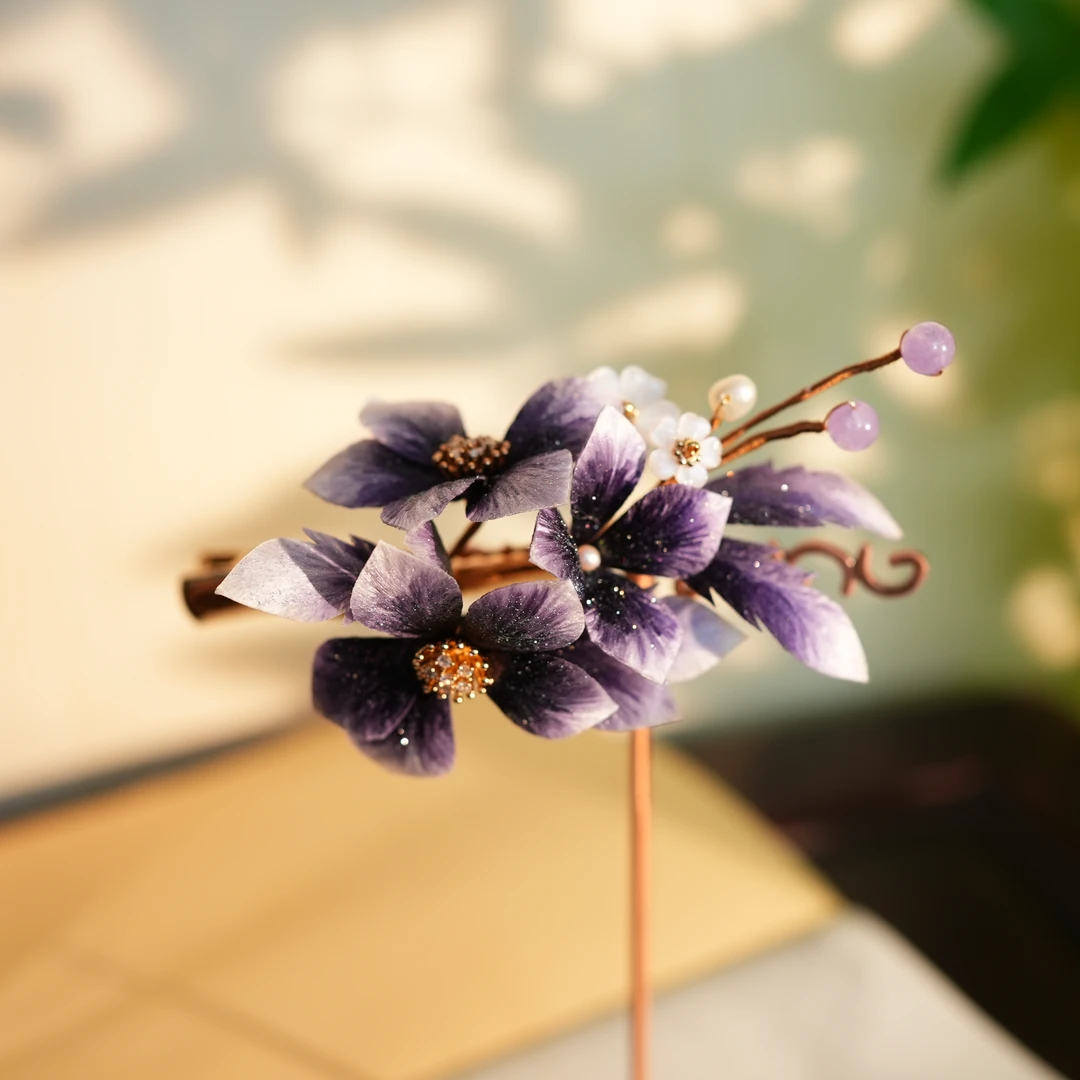 【梅花发夹】紫色 非遗绒花工艺 日常国风仙女百搭礼品