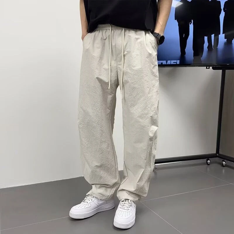 男士潮牌高级感弯刀休闲裤简约百搭宽松透气纯色阔腿直筒长裤子男