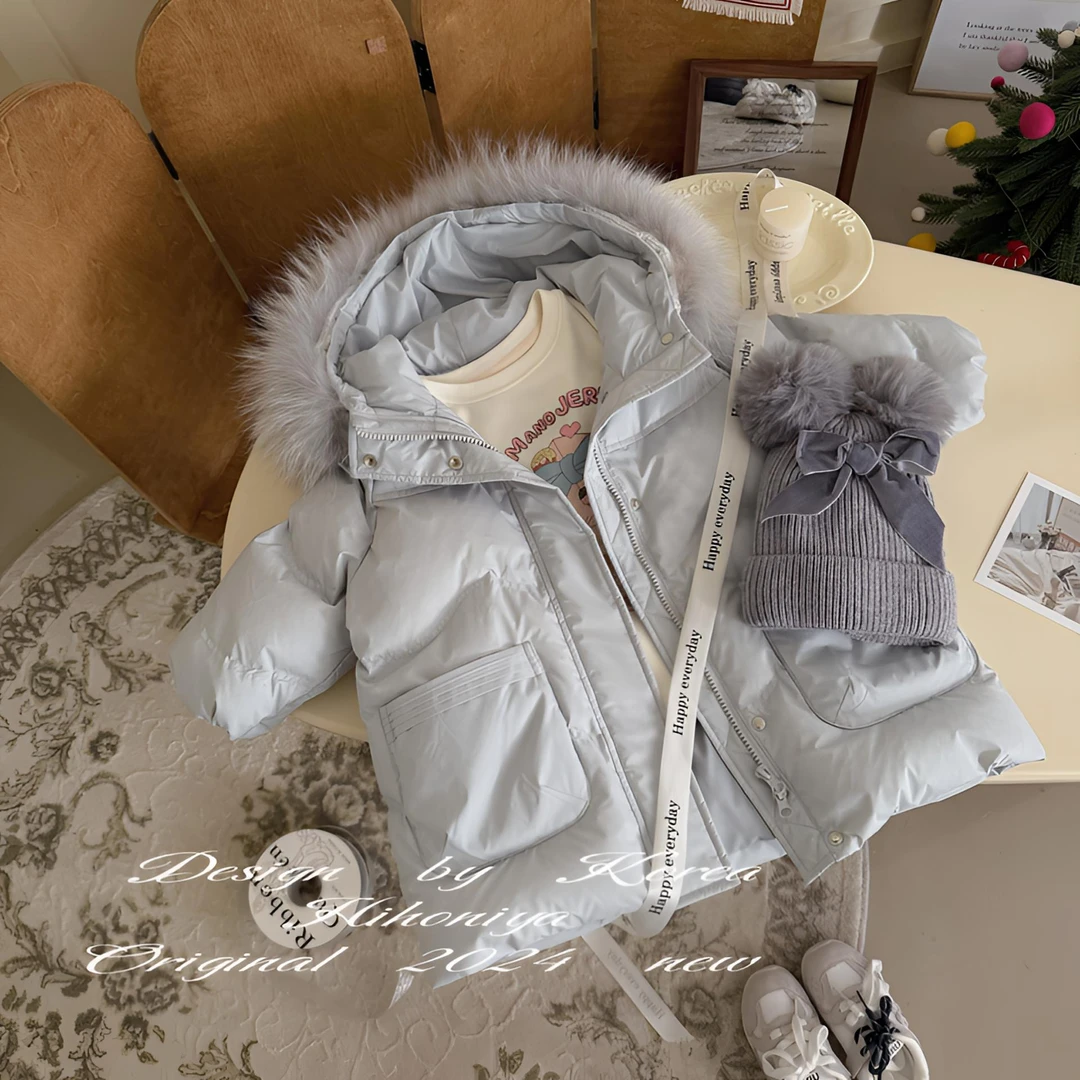 【行走羽绒被】三Hihoniya~2024冬季亲子款狐狸毛领韩版长款羽绒服