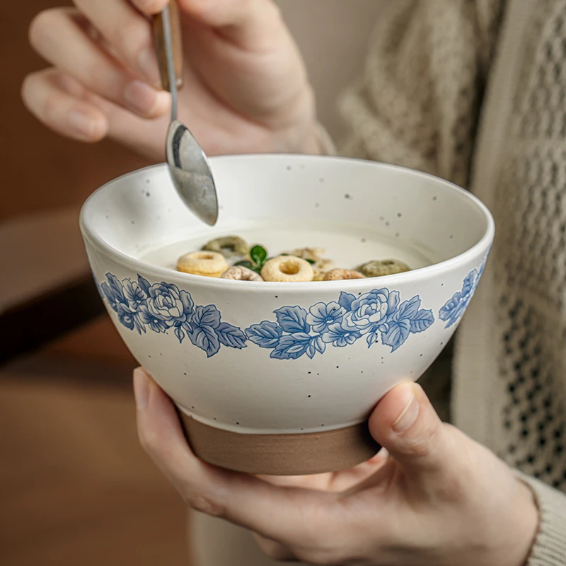 小悠家〖漂亮青花高脚碗〗5英寸陶瓷饭碗精致酸奶碗特色乔迁碗具