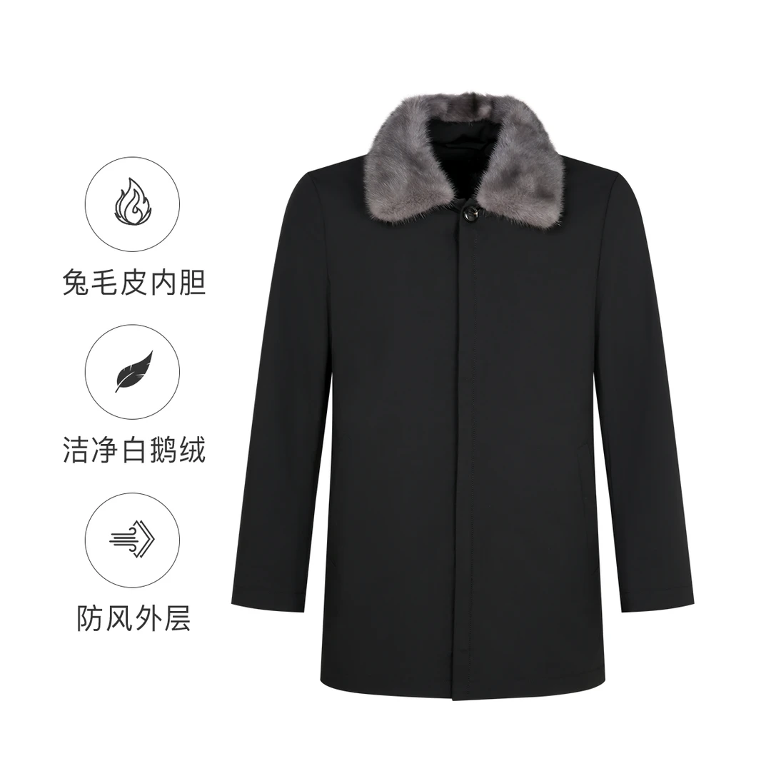 卡尔丹顿冬季厚款兔毛皮鹅绒内胆尼克服羽绒服男外套KBBW65626FA