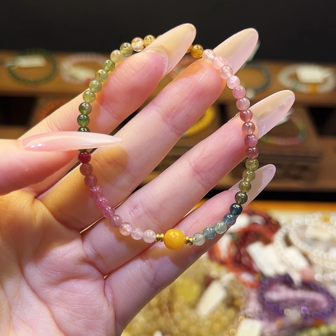 烟晶手链银S925镶嵌碧玺1341