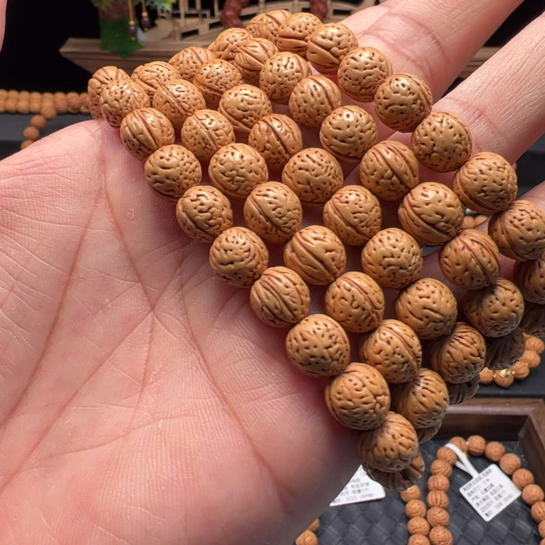 醉***圆文玩核桃手串精品野生桃核脖挂108+4备籽