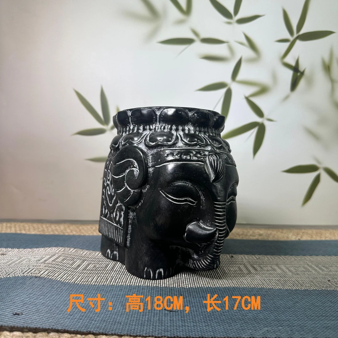 山西精美青石麒麟狮子陶瓷桌面摆件浮雕雕刻雕塑工艺品象鼻石墩