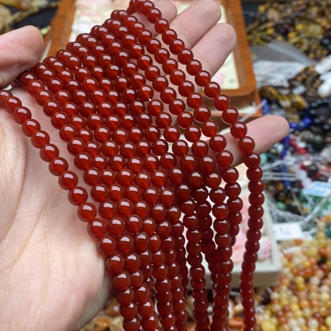 玛瑙/玉髓未镶嵌珠宝半成品一条天然6mm精品红玛瑙圆珠