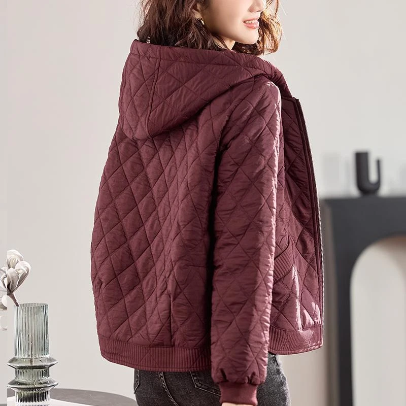 菱格棉服外套女2025新款时尚轻薄短款棉袄连帽棉衣棉外套女废土风