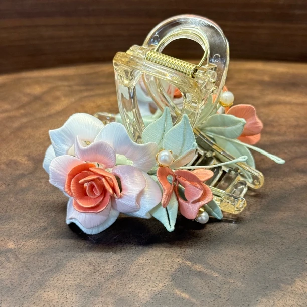 玫瑰缠花抓夹 非遗手工绒花 日常百搭发饰饰品