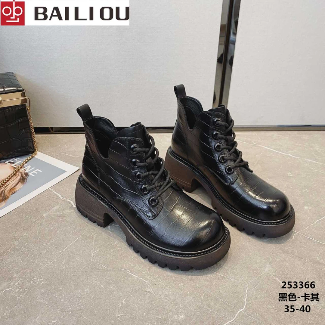253366真皮女鞋秋季新款休闲时尚舒适厚底马丁靴单靴