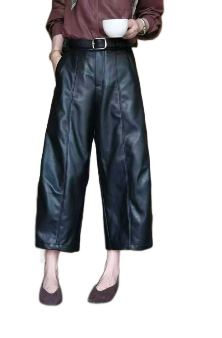 宝宝绒中棱高端新款设计师款小众甜酷高腰显瘦阔腿裤女