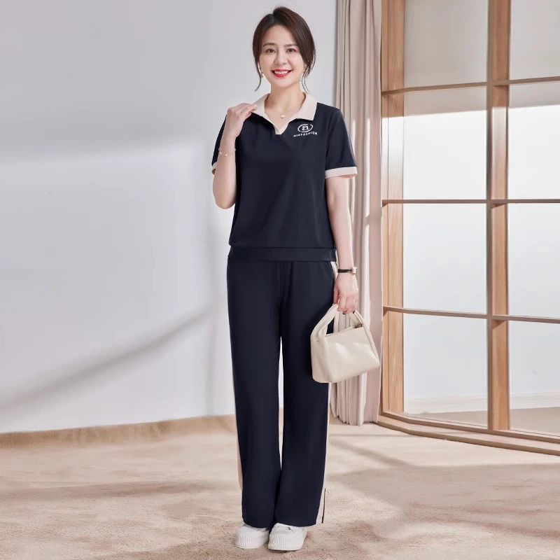 中年妈妈套装夏装运动服2025新款中老年女夏季短袖T恤休闲两件套