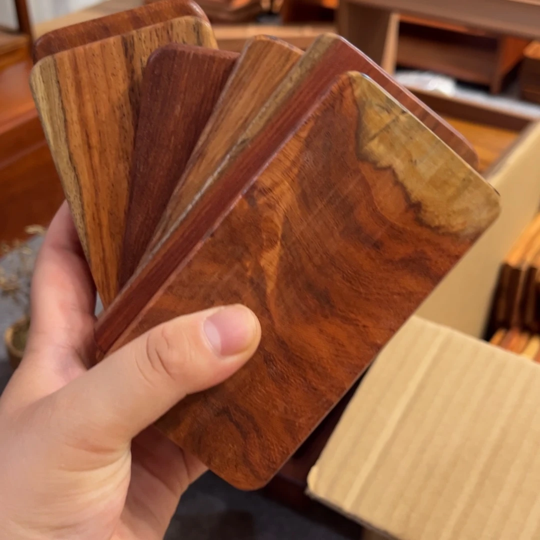 大果紫檀（缅甸花梨）茶杯垫，瑕疵款有虫洞，白皮到手10片