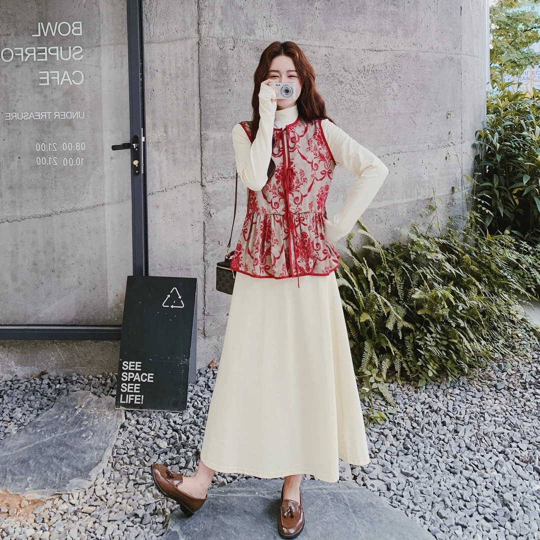 时尚气质优雅设计感套装裙女秋季新款个性新中式马甲连衣裙两件套
